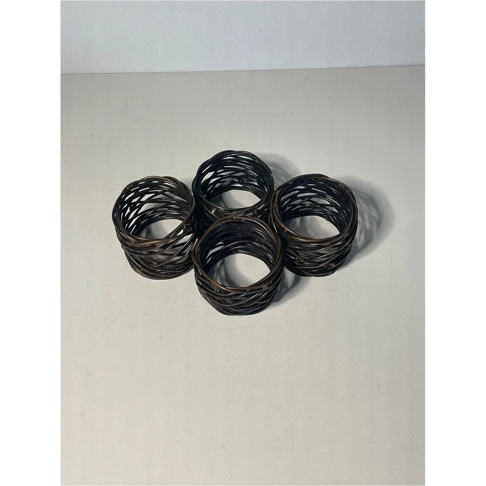 Set of 4 Woven Rattan Napkin Rings - Dark Brown
